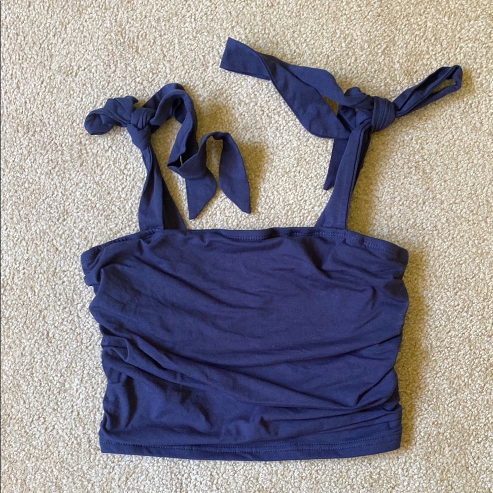 SHEIN Blue Sleeveless Crop Tank Top with Tie straps small navy